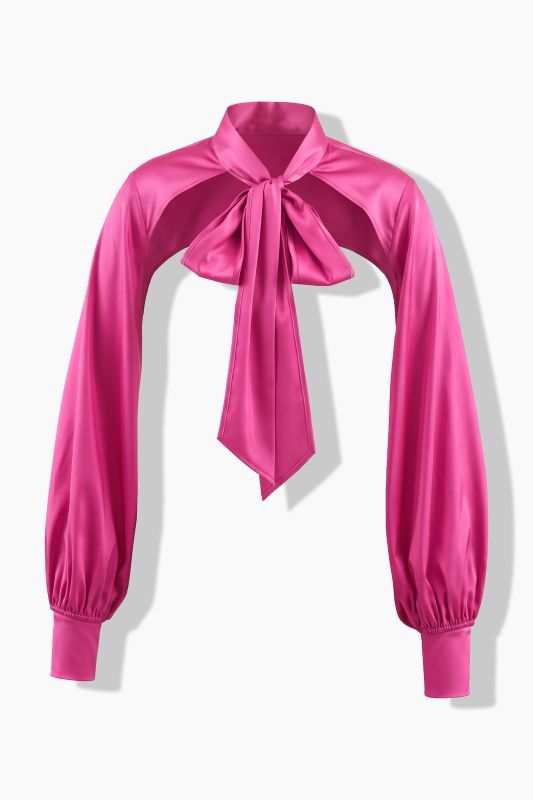 Tie-Neck Blouse, Long Balloon Sleeves