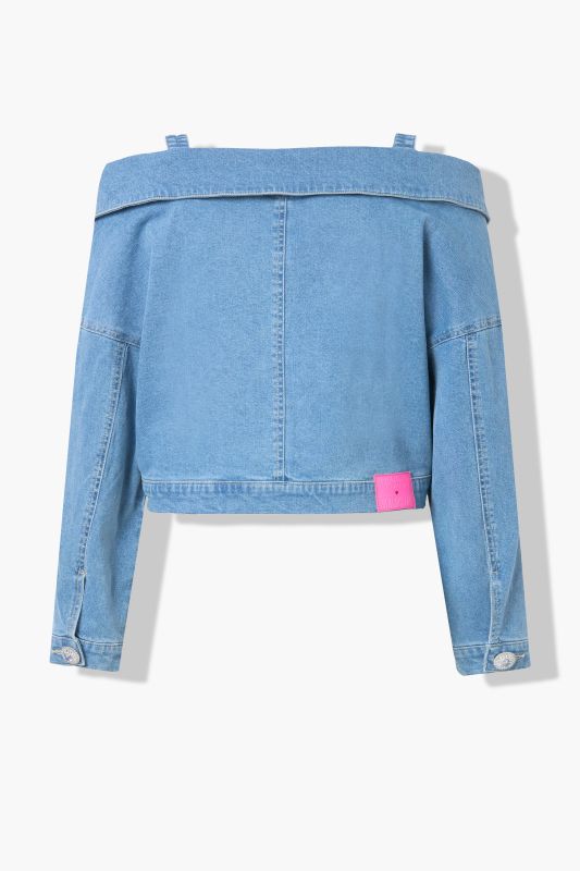 Oversized Off-the-Shoulder Denim Blouse, Long Sleeves