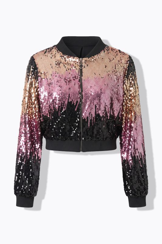 Classic Fit Sequin Blouson Jacket, Gradient Effect, College Collar
