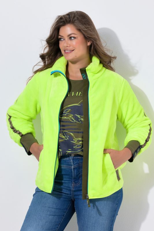 Plush Teddy Fleece Side Stripe Jacket