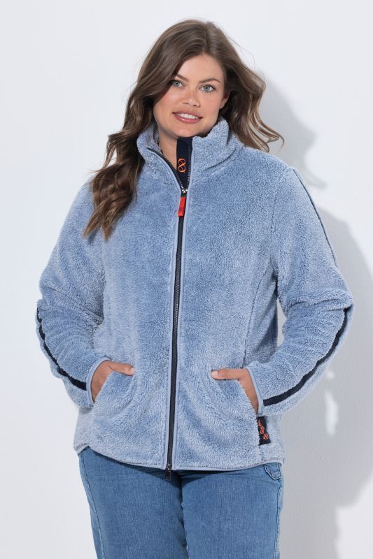 Plush Teddy Fleece Side Stripe Jacket