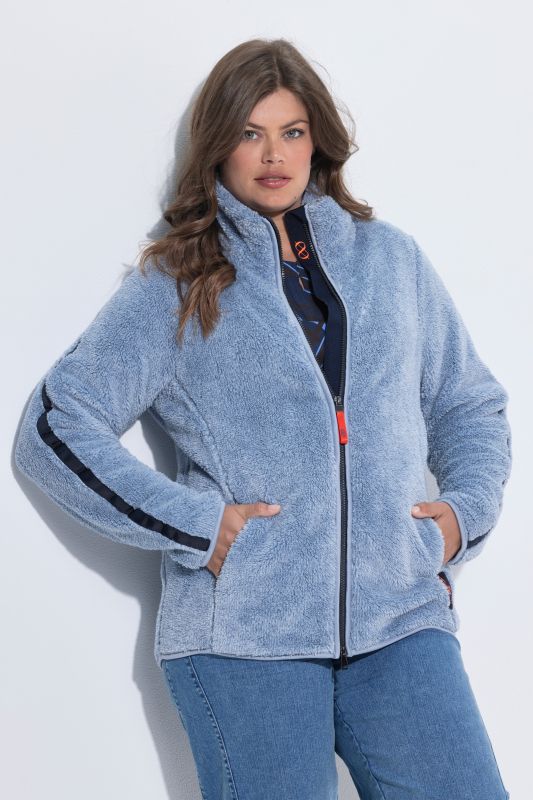 Plush Teddy Fleece Side Stripe Jacket