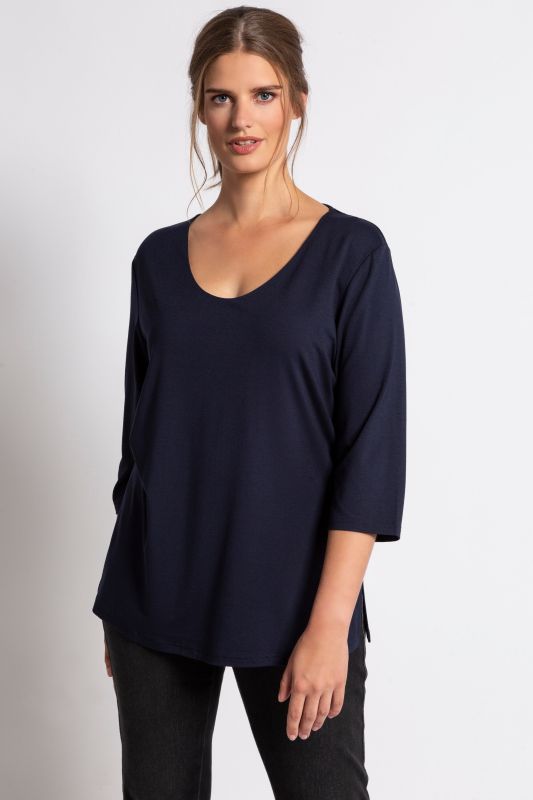 Silky Stretch Rounded V-Neck Stretch Knit Top