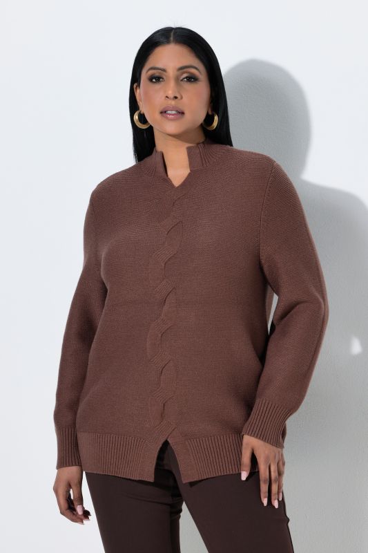 Reverse Cable Knit Turtleneck Sweater
