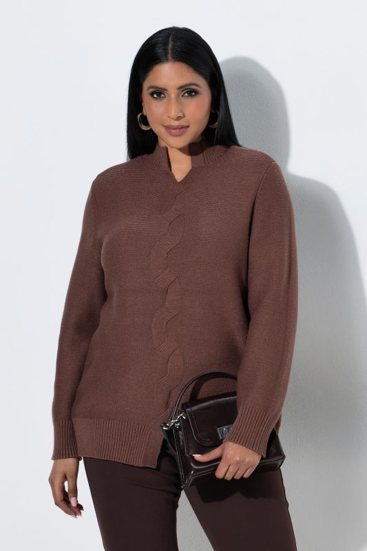 Reverse Cable Knit Turtleneck Sweater