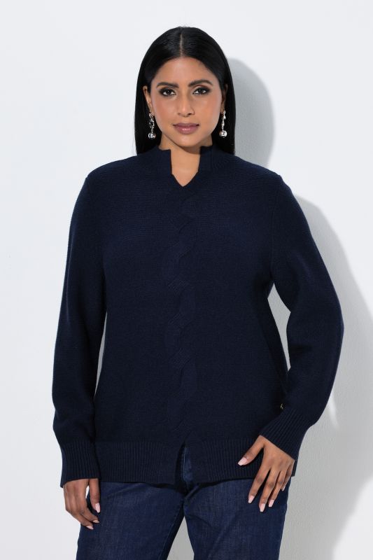 Reverse Cable Knit Turtleneck Sweater