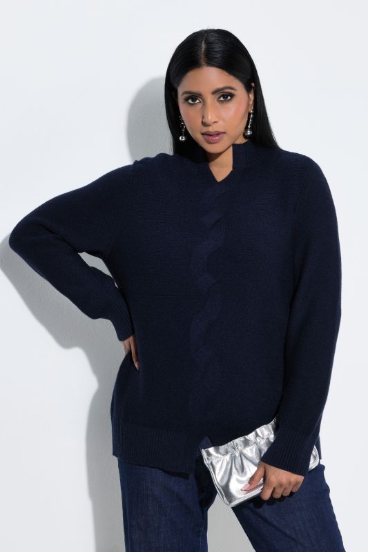 Reverse Cable Knit Turtleneck Sweater