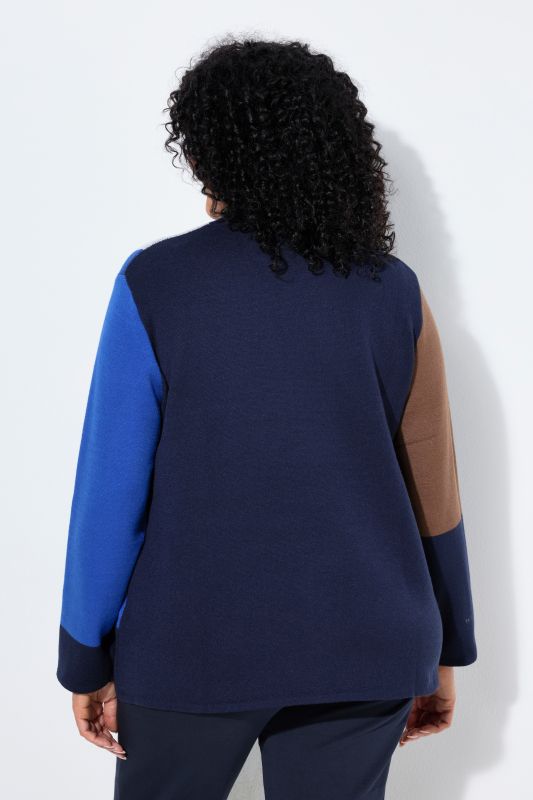 Block Striped Rhinestoned Turtleneck Sweater