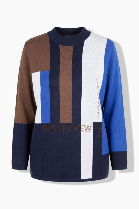 Block Striped Rhinestoned Turtleneck Sweater