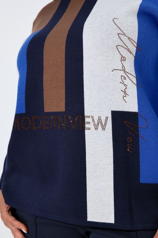 Block Striped Rhinestoned Turtleneck Sweater