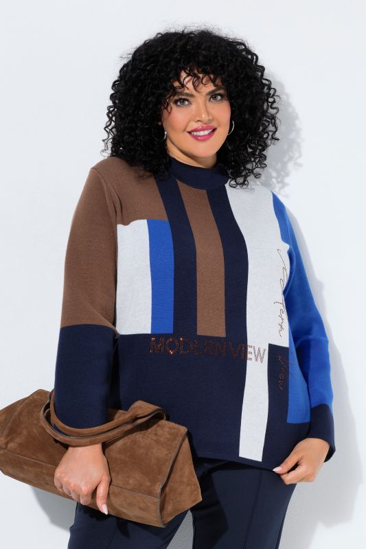 Block Striped Rhinestoned Turtleneck Sweater