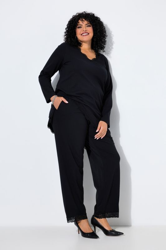 Lace Trim Elastic Waist Jersey Pants