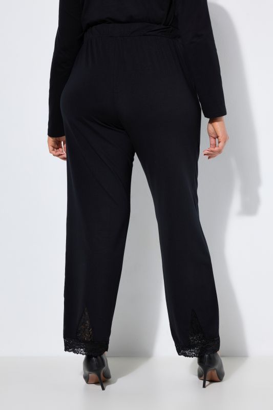 Lace Trim Elastic Waist Jersey Pants