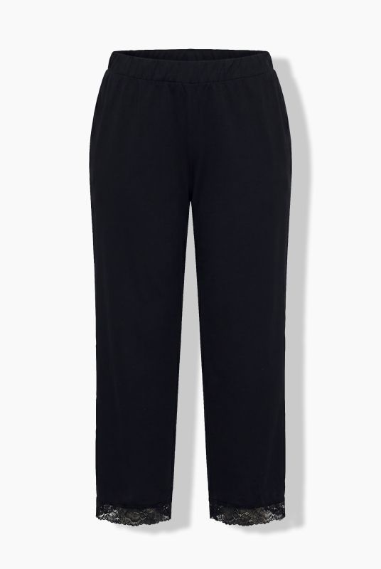 Lace Trim Elastic Waist Jersey Pants