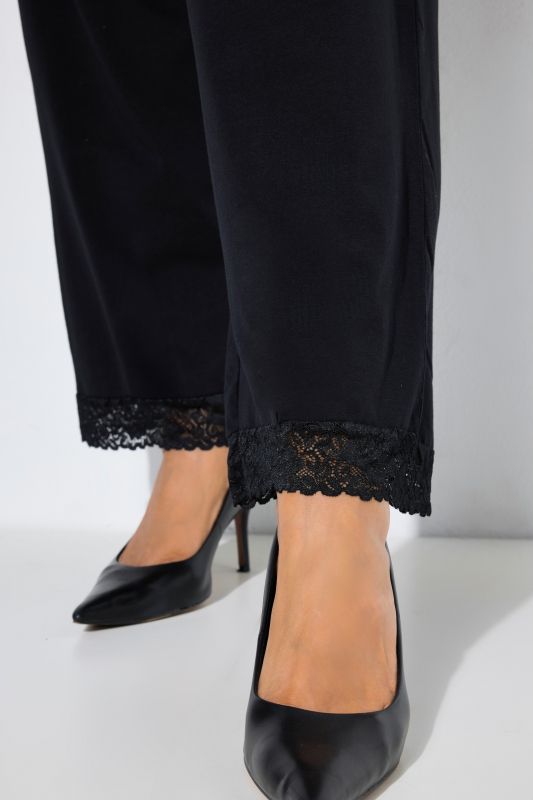 Lace Trim Elastic Waist Jersey Pants