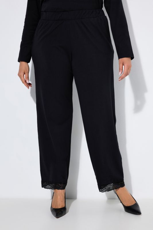 Lace Trim Elastic Waist Jersey Pants