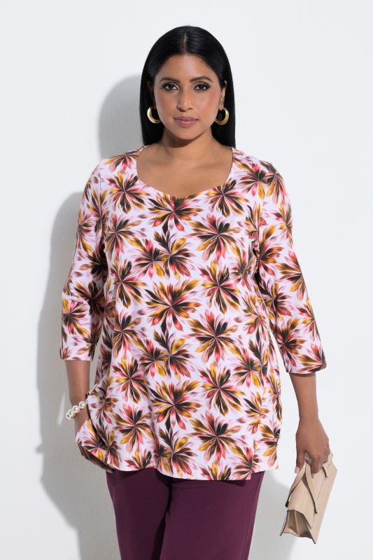 Pima Cotton Leaf Print Sweetheart Neckline Tee