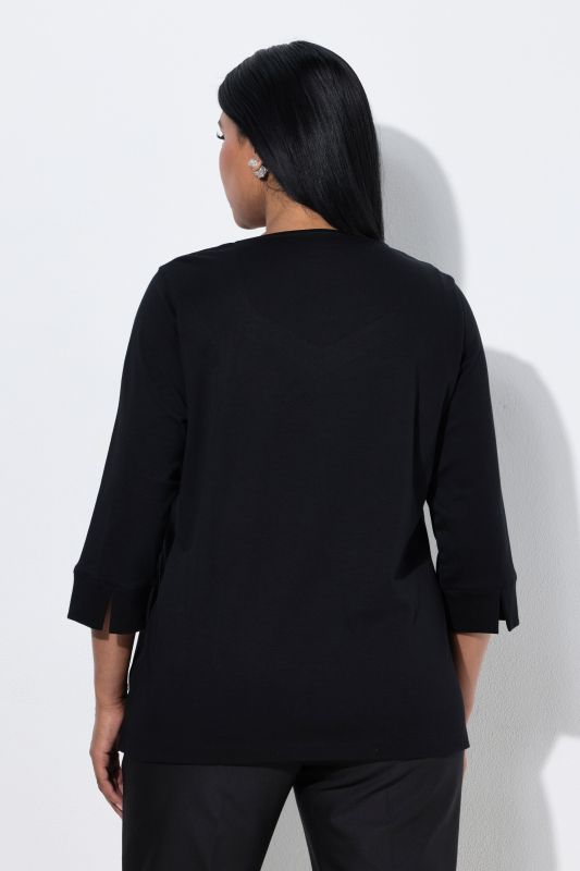 Pima Cotton Rhinestone Studded Sweetheart Neckline T-Shirt Blouse