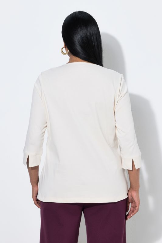Pima Cotton Rhinestone Studded Sweetheart Neckline T-Shirt Blouse