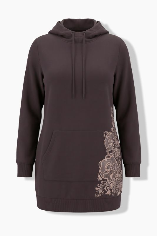 Floral Motif Longline Hoodie