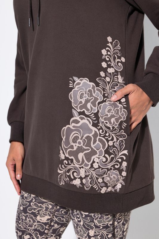 Floral Motif Longline Hoodie