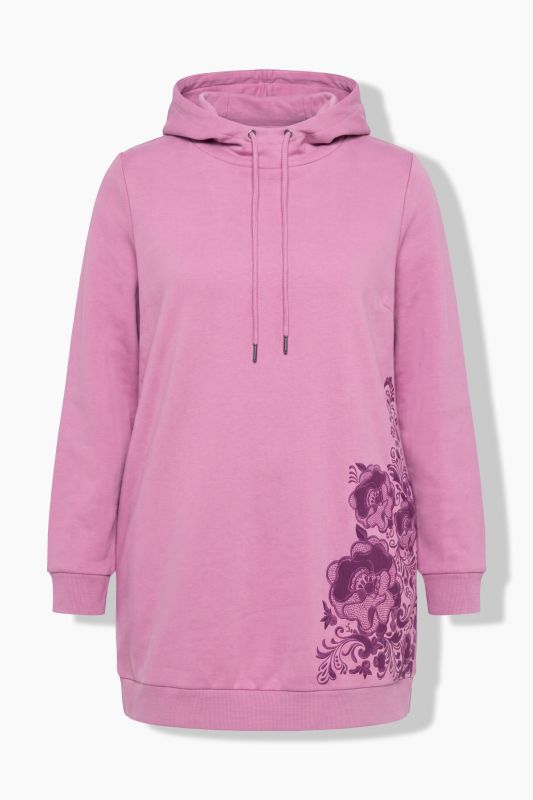Floral Motif Longline Hoodie