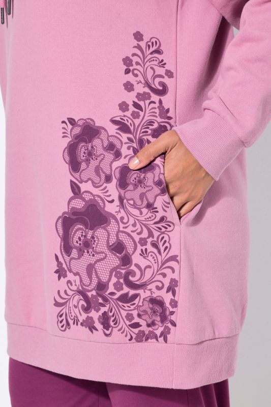 Floral Motif Longline Hoodie