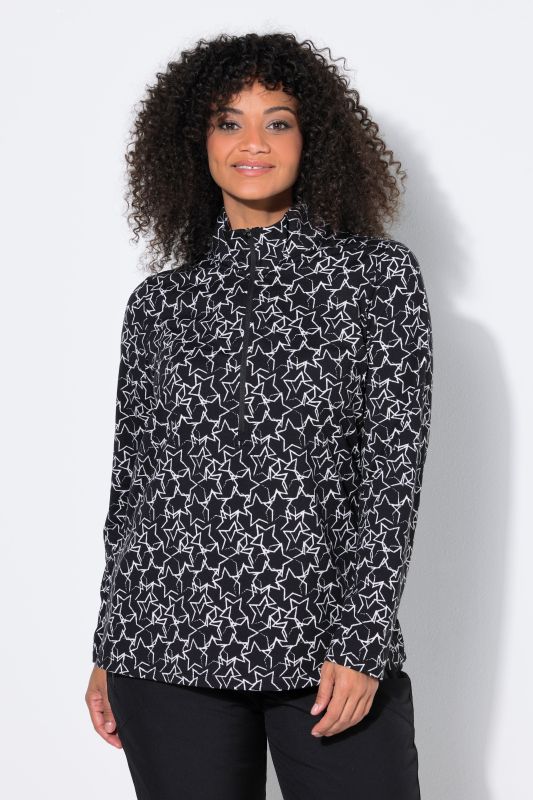Star Print Thermal Troyer Collar Tee