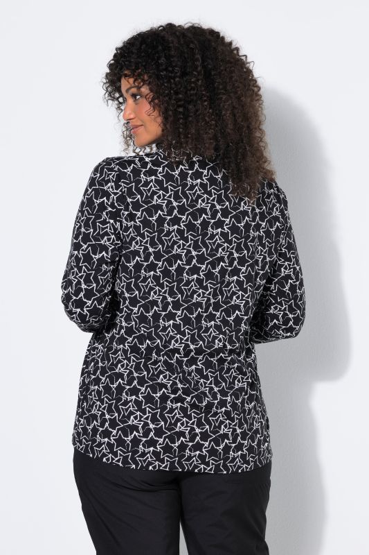 Star Print Thermal Troyer Collar Tee