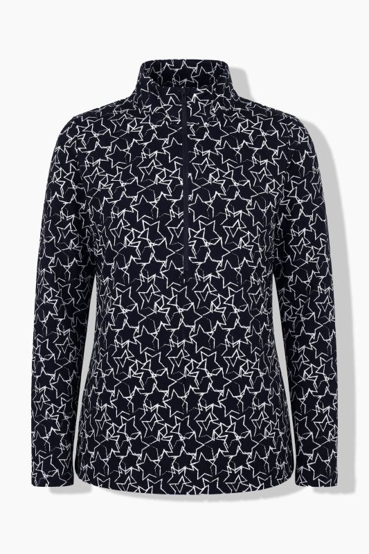 Star Print Thermal Troyer Collar Tee