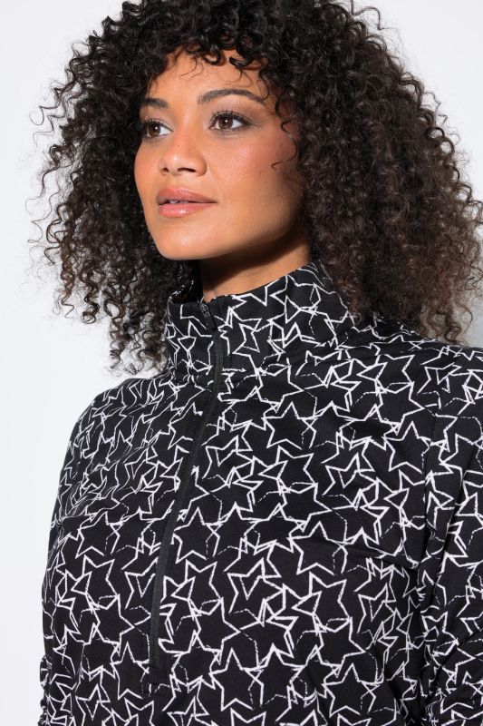 Star Print Thermal Troyer Collar Tee