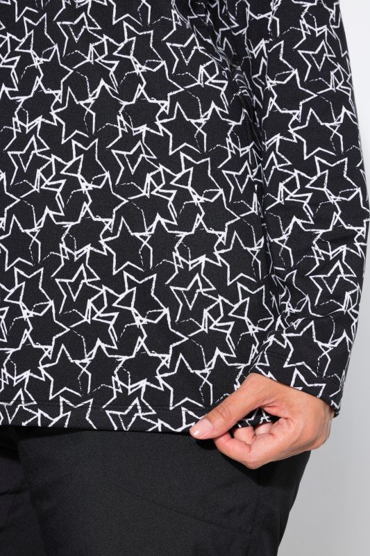 Star Print Thermal Troyer Collar Tee