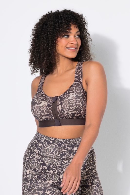 Floral Print Zip-Front Sports Bra