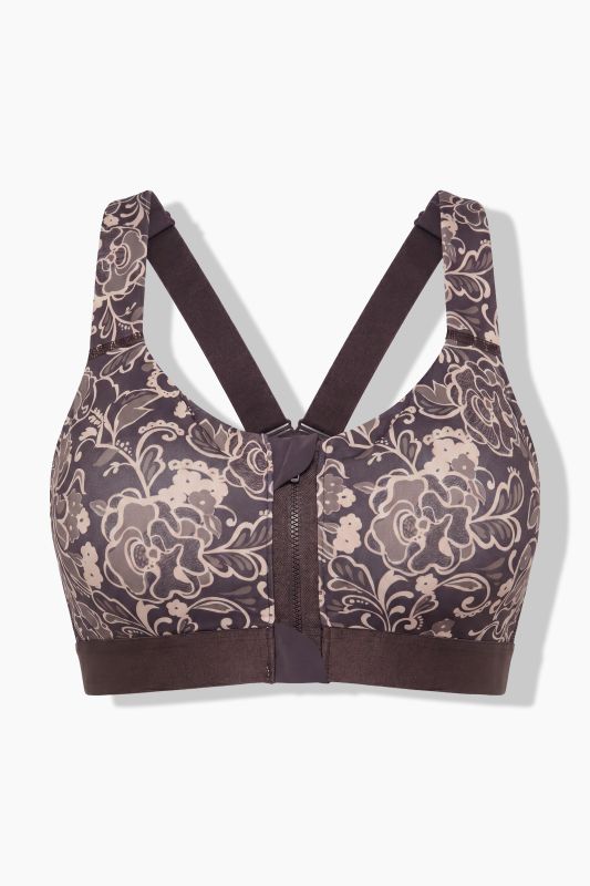 Floral Print Zip-Front Sports Bra
