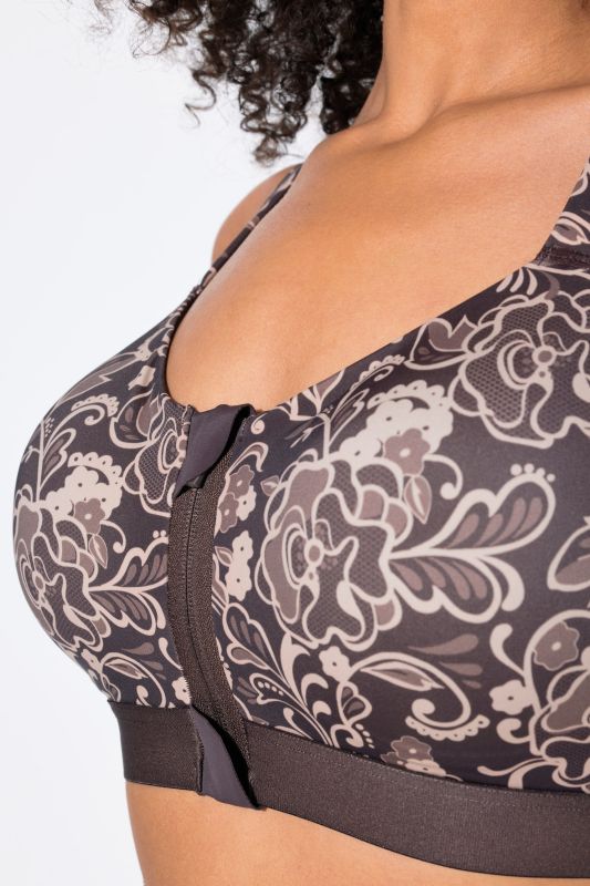 Floral Print Zip-Front Sports Bra
