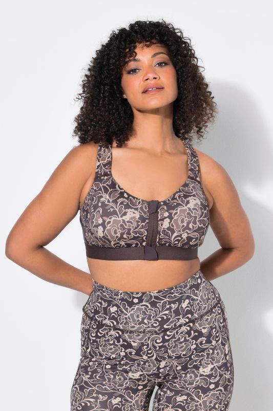 Floral Print Zip-Front Sports Bra