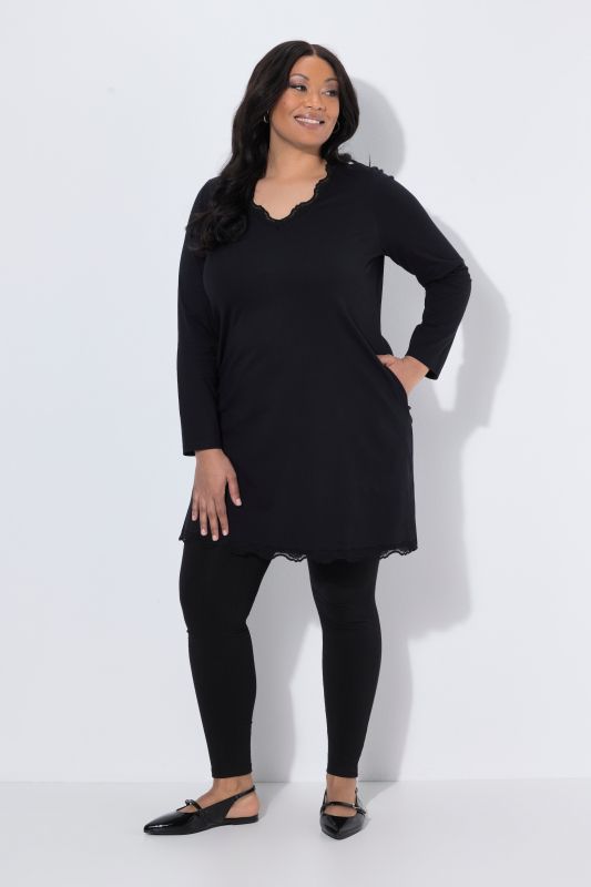 Scalloped Lace Trim Long Sleeve Knit Tunic
