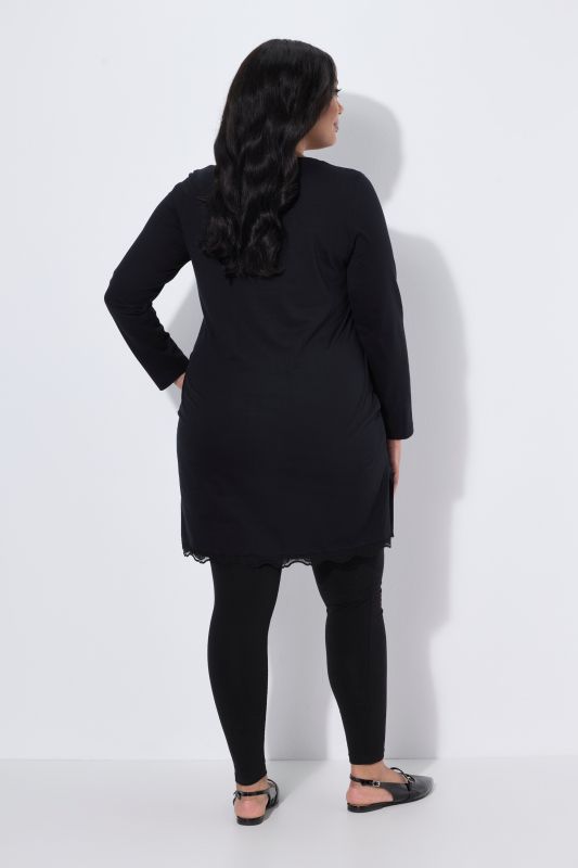 Scalloped Lace Trim Long Sleeve Knit Tunic