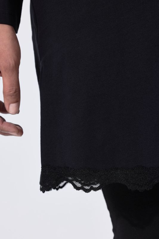 Scalloped Lace Trim Long Sleeve Knit Tunic