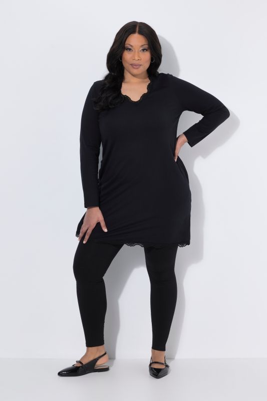 Scalloped Lace Trim Long Sleeve Knit Tunic