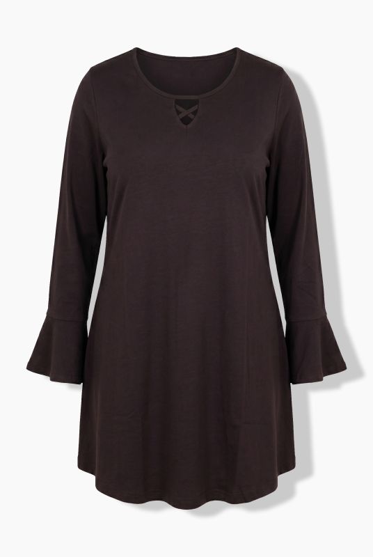 Дълъг топ, декоративни панделки, А-силует, деколте тип „туника“, дълги ръкави