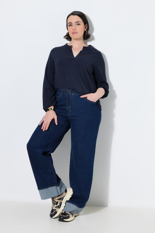 Fixed Hem Stretch Fit Wide Leg Jeans
