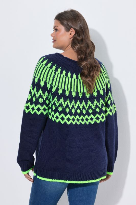 Contrast Color Alpine Stripe Long Sleeve Sweater