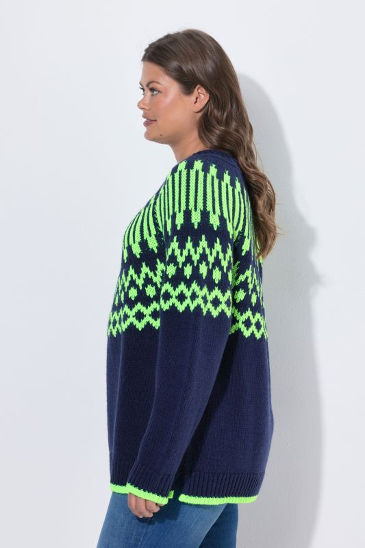 Contrast Color Alpine Stripe Long Sleeve Sweater