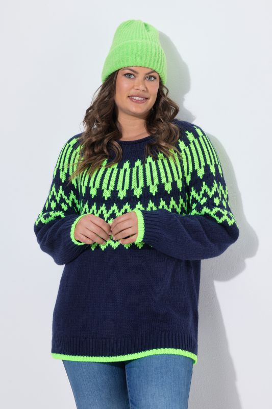 Contrast Color Alpine Stripe Long Sleeve Sweater