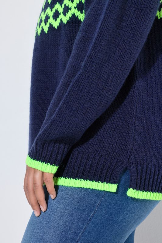 Contrast Color Alpine Stripe Long Sleeve Sweater