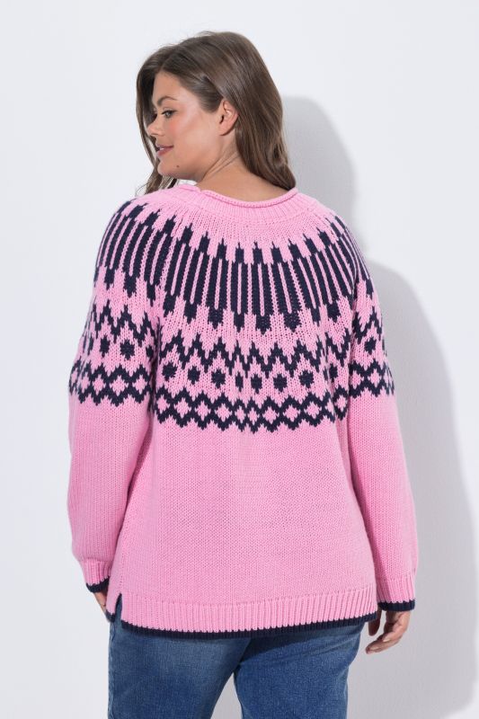 Contrast Color Alpine Stripe Long Sleeve Sweater