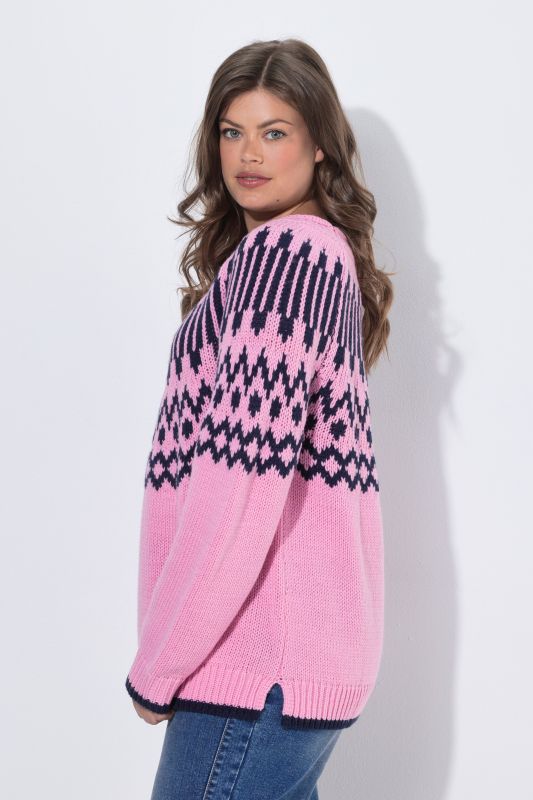 Contrast Color Alpine Stripe Long Sleeve Sweater