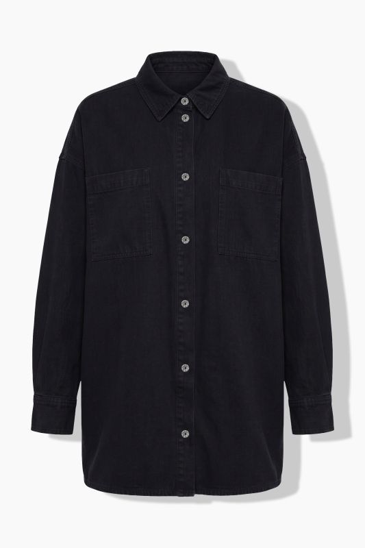 Denim Embroidered Lettering Blouse