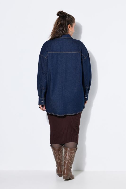 Denim Embroidered Lettering Blouse